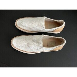 Ugg Adley Perforated Slip On Sneakers Women Size 7.5 White / Tan Leather